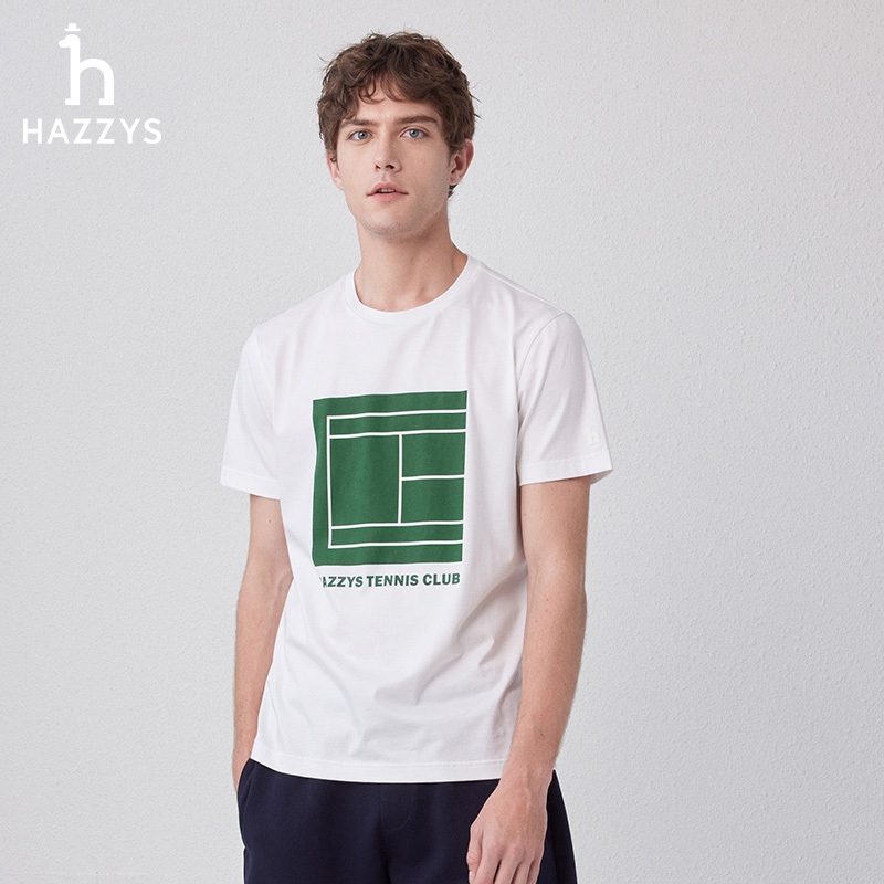 Hazzys 新款 T 恤男士休閒圓領圖案時尚上衣 85562