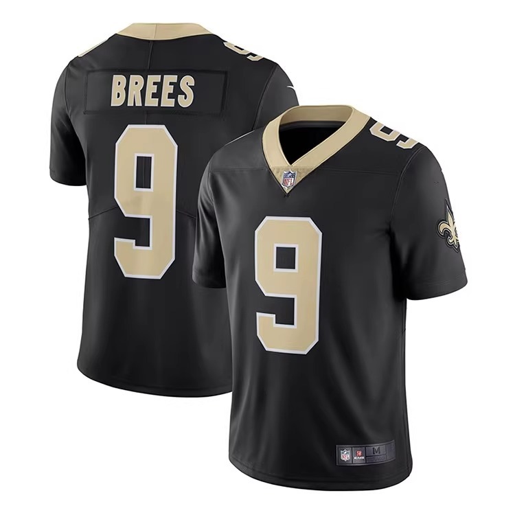 流行NFL新奧爾良聖徒New Orleans Saints橄欖球服9號Drew Brees黑白球衣刺繡男