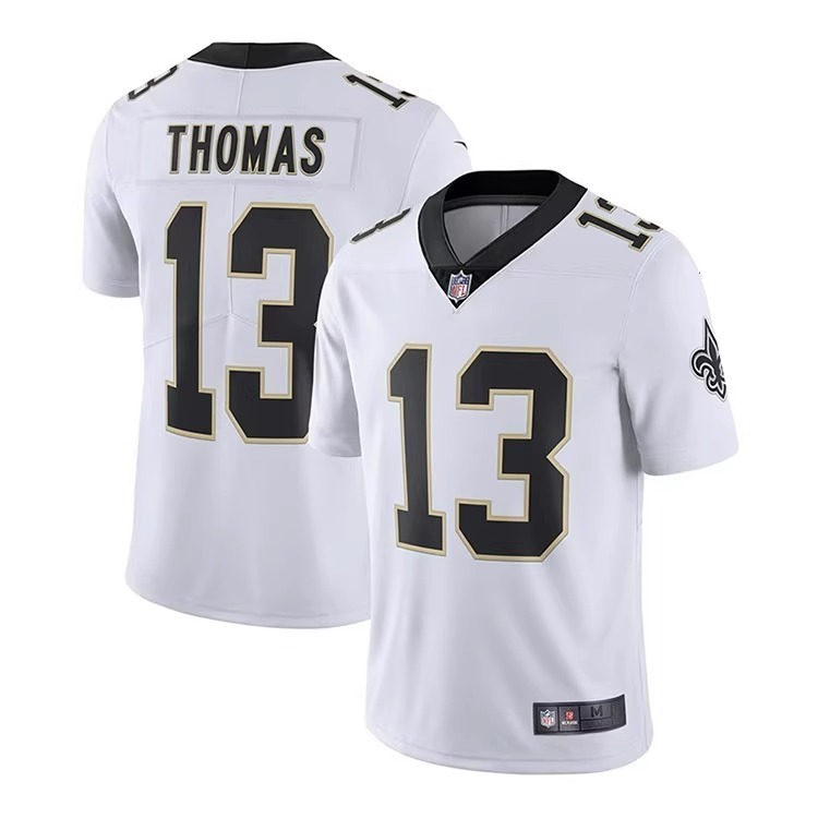 華麗NFL新奧爾良聖徒New Orleans Saints橄欖球服13號Thomas球衣黑白刺繡