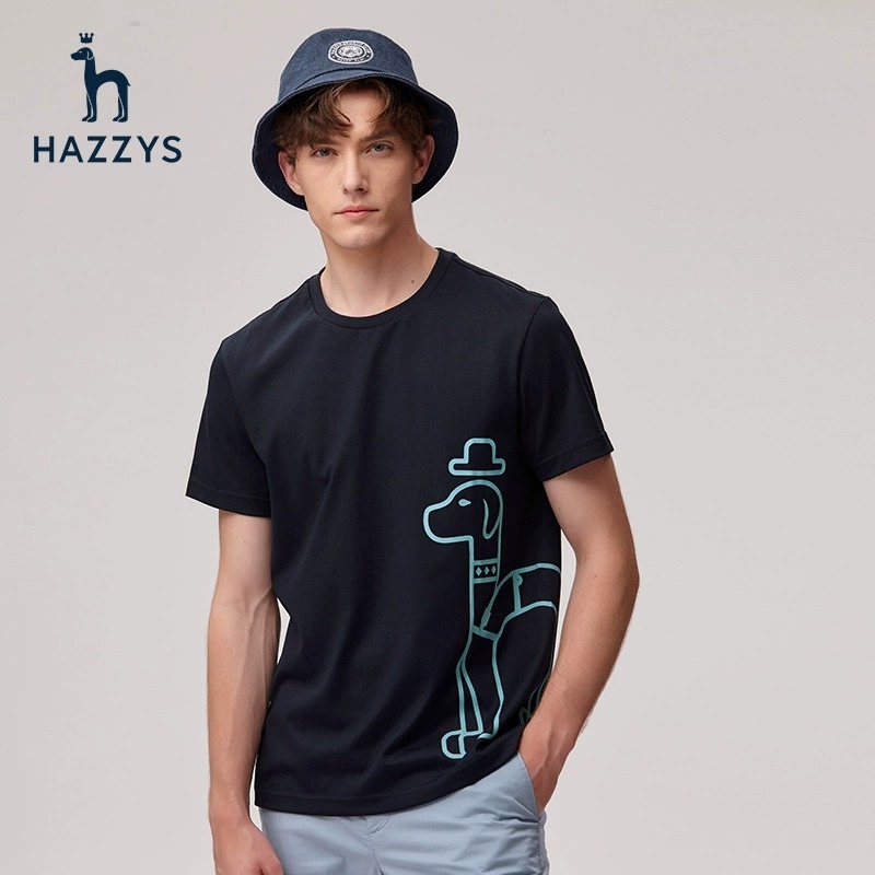 Hazzys新款男士圓領短袖舒適純棉t恤新潮時尚