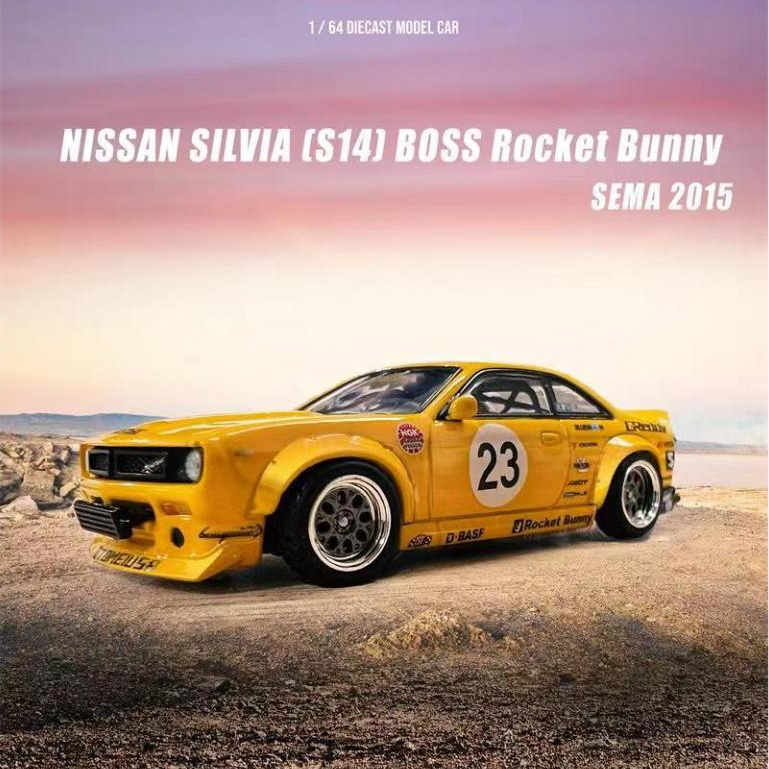 INNO 1:64 日產SILVIA S14 BOSS火箭兔寬體 黃色 合金汽車模型