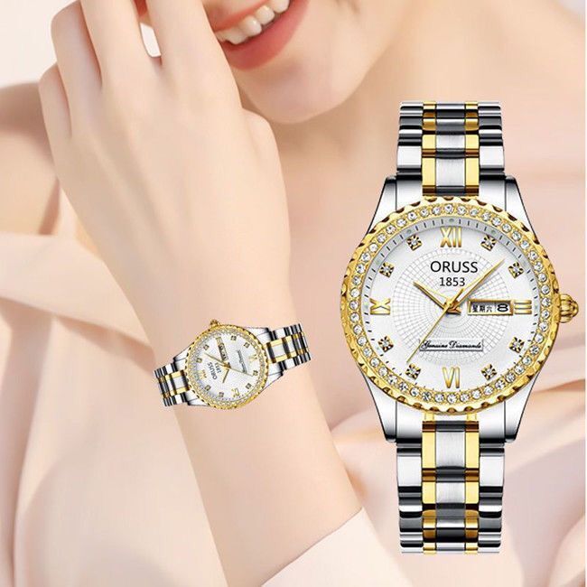 Olmeca 女士手錶防水手錶不銹鋼鑽石玫瑰金手錶日曆時尚女士手錶