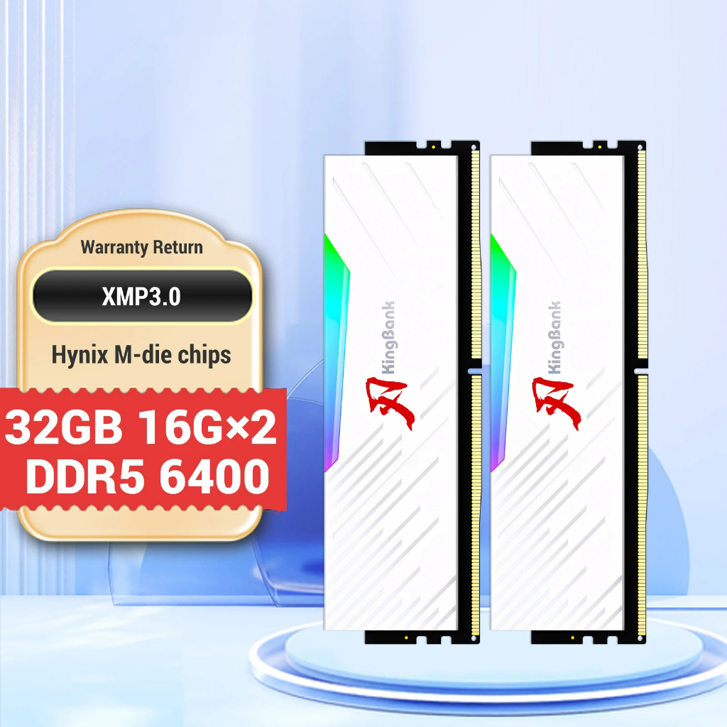 Kingbank DDR5 6400MHz 16GB x2 32GB 台式機內存模塊 XMP EXPO RGB 海力士