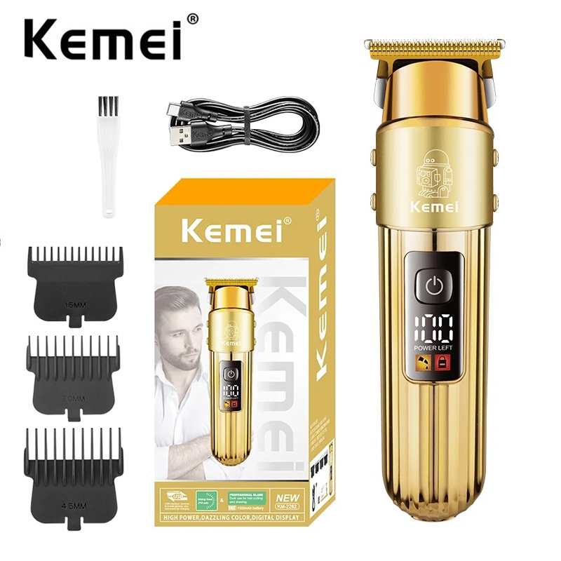 KEMEI 科美專業復古金色電動理髮器無繩液晶顯示屏理髮器可充電理髮器男士鬍鬚修剪器