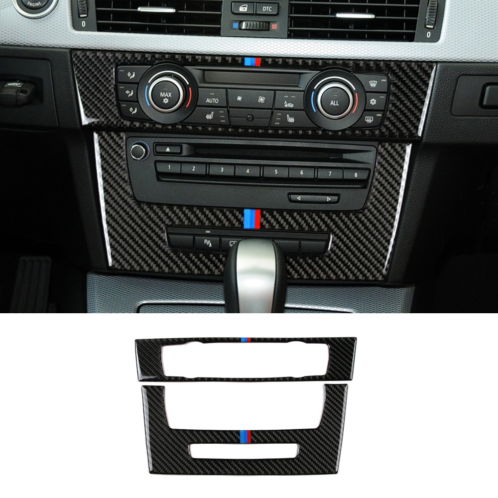 BMW (4 款可選)2 件碳纖維汽車內飾 CD 面板蓋裝飾貼花貼紙適用於寶馬 3 系 E90 E92 E93 2005