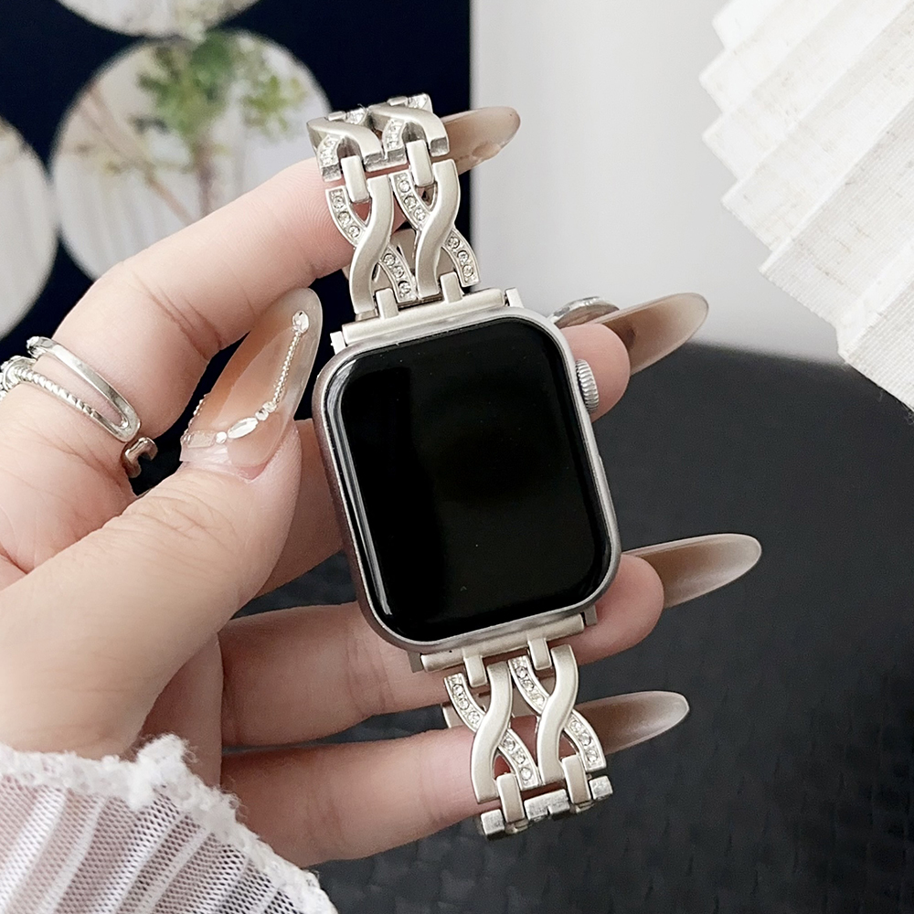【設計感】Apple Watch錶帶 41/45mm 麻花鑲鑽蘋果錶帶 SE S9 高級感女士錶帶