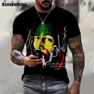新款夏季男士 T 恤 Rock Bob Marley 三維印花 O 領短袖街頭嘻哈襯衫超大上衣和 T 恤上衣