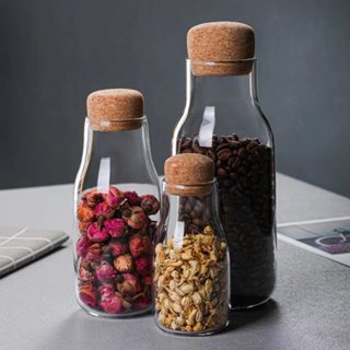 高硼矽玻璃儲物罐家用乾果五穀茶葉儲物瓶軟木咖啡豆密封罐