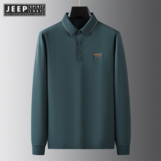 Jeep SPIRIT 1941 ESTD Polo 領襯衫男士長袖 T 恤帶襯裡和底部襯裡,休閒高領男裝