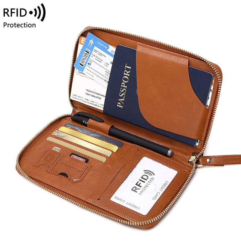 多功能旅行拉鍊護照包 新款RFID護照夾收納證件包