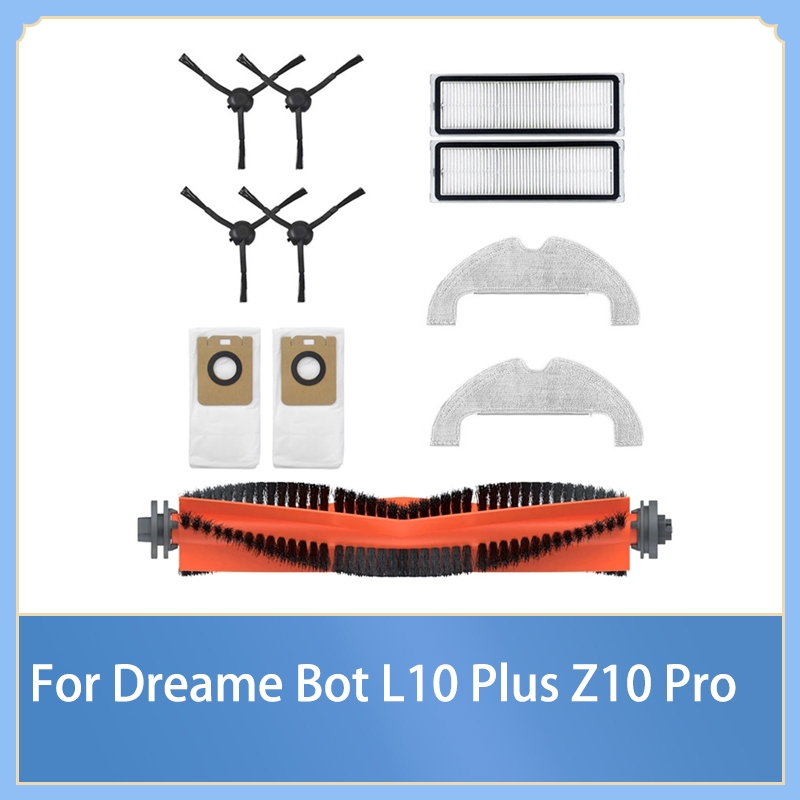 適用於 Dreame Bot L10 Plus Z10 Pro 機器人吸塵器可更換和可拆卸的主刷、黑色 3 角邊刷、集塵