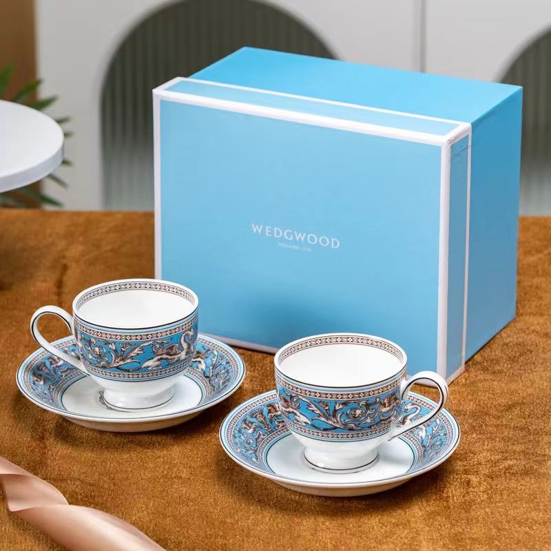 仙仙家 WEDGWOOD瑋致活英國中古絲綢之路系列下午茶咖啡杯碟2杯2碟 高奢簡約款骨瓷杯碟