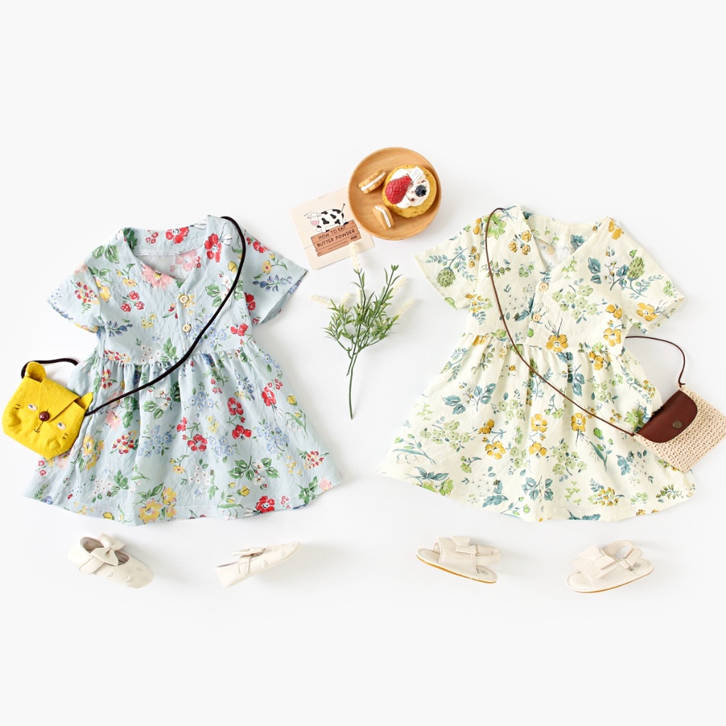 Sanlutoz 可愛花朵兒童女童連衣裙 夏季短袖嬰兒裙子休閒