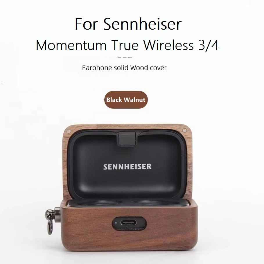 森海塞爾 實木耳機保護套 Sennheiser Momentum True Wireless 3/4 保護殼 帶金屬掛扣