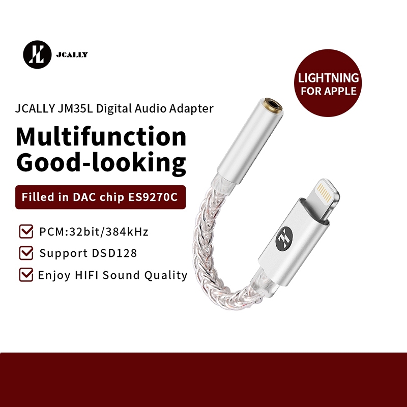 Jcally JM35L USB 閃電轉 3.5mm 電纜 DAC ES9038Q2M 高保真適配器解碼放大器數字音頻電
