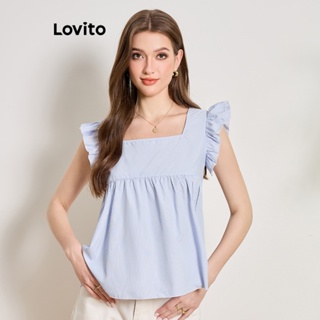 Lovito 女用休閒條紋荷葉邊襯衫 L86ED035