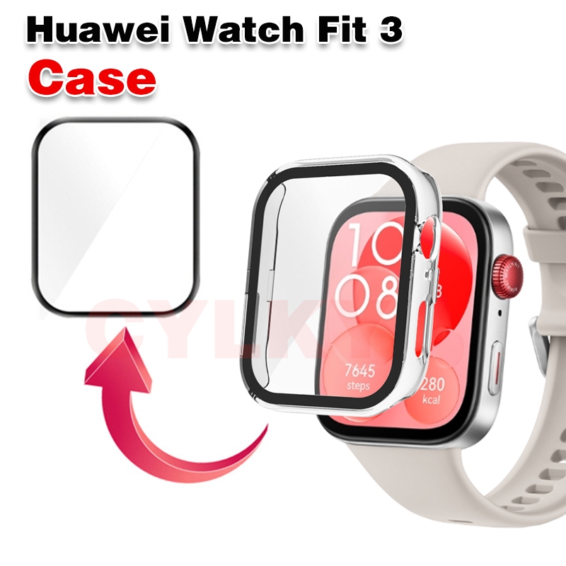 適用於華為 Watch Fit 3 保護殼屏幕保護膜透明鋼化玻璃