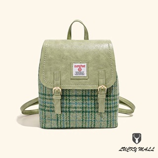 綠色格子後背包 復古小背包 手提包 旅行包