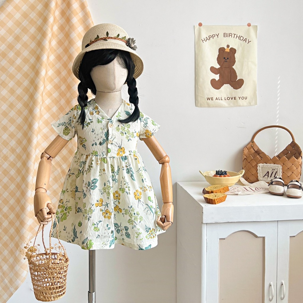 Sanlutoz 夏季短袖兒童連衣裙 休閒碎花可愛嬰兒服裝