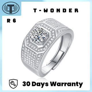 T-WONDER莫桑石S925純銀R6唯我獨尊戒指可調整D色VVS純淨度高級結婚珠寶首飾男女品牌鑽石閃亮高奢華品質變美氣