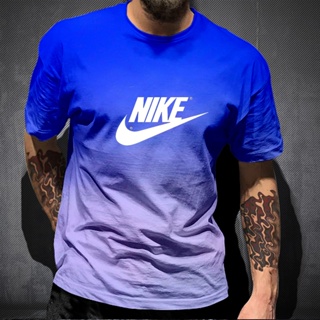 耐吉 男士青年上衣帶字母耐克品牌3d數碼印花短袖圓領套頭衫純色t恤休閒運動