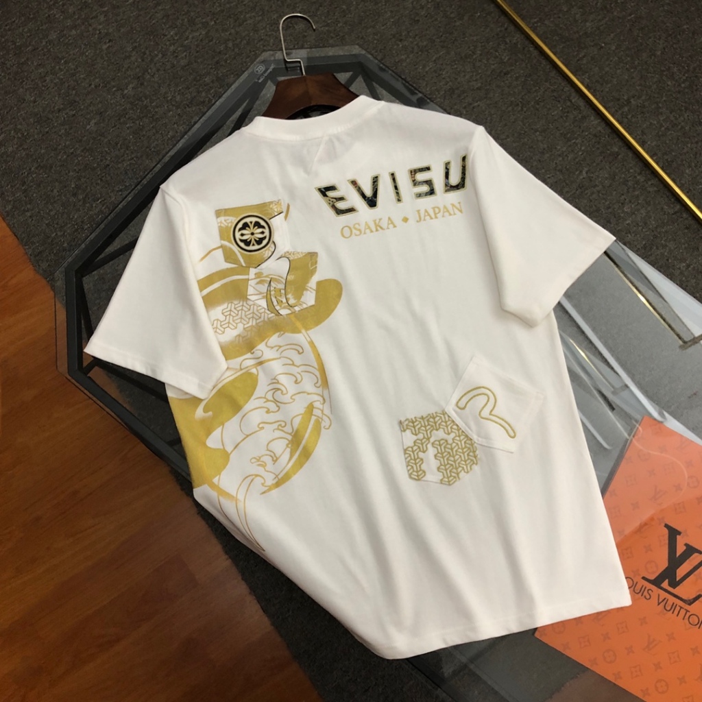 日本 Evisu 福神 2024新款多口袋鯽魚刺繡植絨短袖T恤男女同款