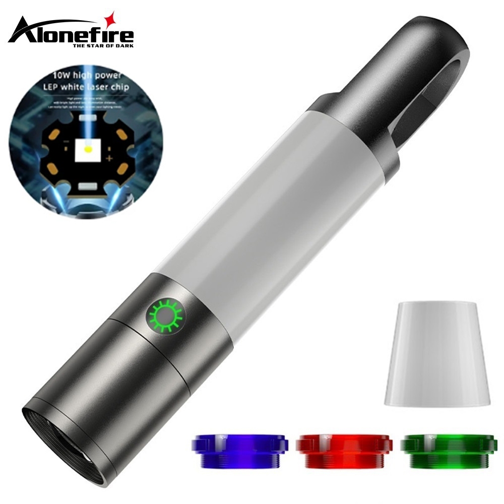Alonefire Z9 Zoom高亮LED手電筒COB紅藍綠燈罩USB充電多功能戶外徒步野營釣魚燈