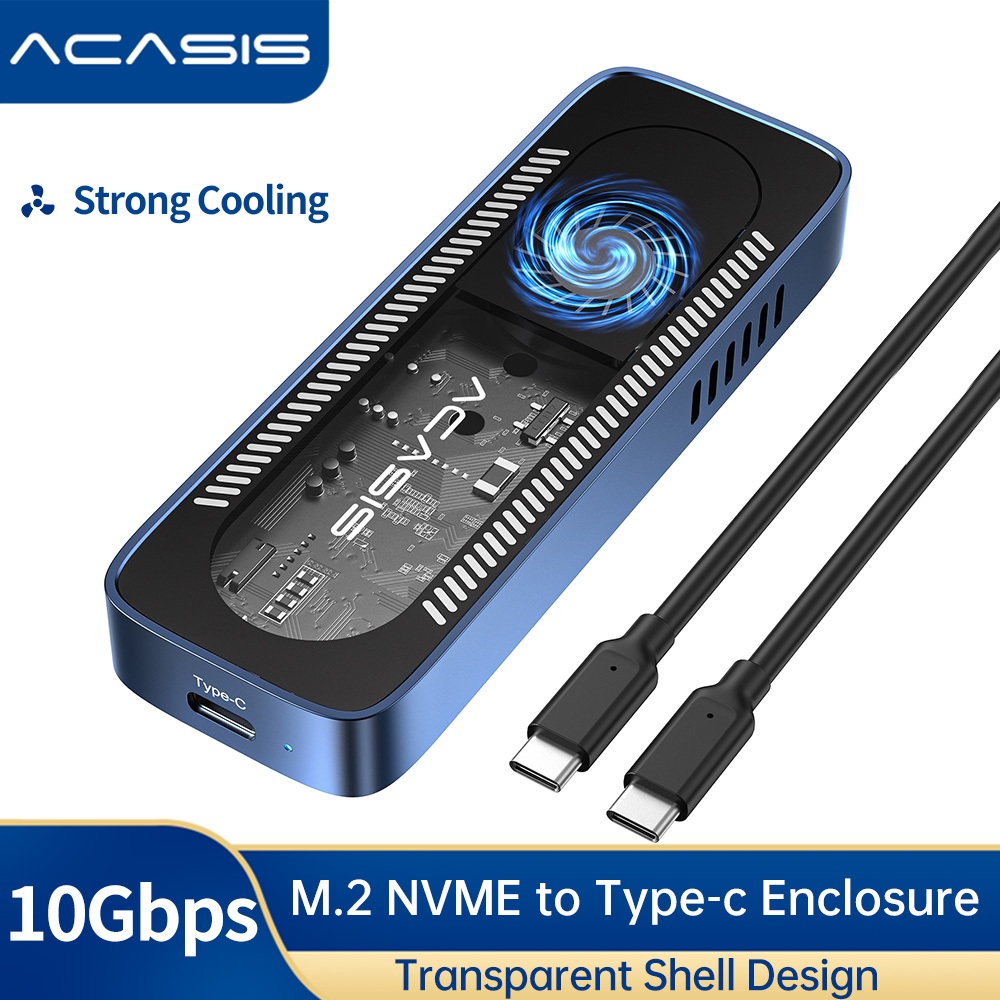 Acasis 全新透明 M.2 NVMe SSD 外殼,帶冷卻風扇、USB 3.1 Gen 2 (10Gbps) PCI