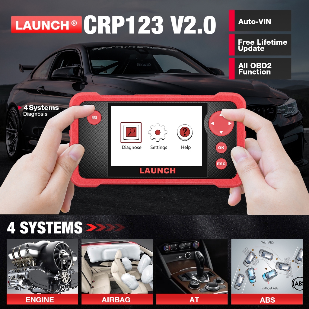 2024 新品 - LAUNCH X431 CRP123 V2.0 汽車診斷工具 Auto OBD2 ABS SRS 安