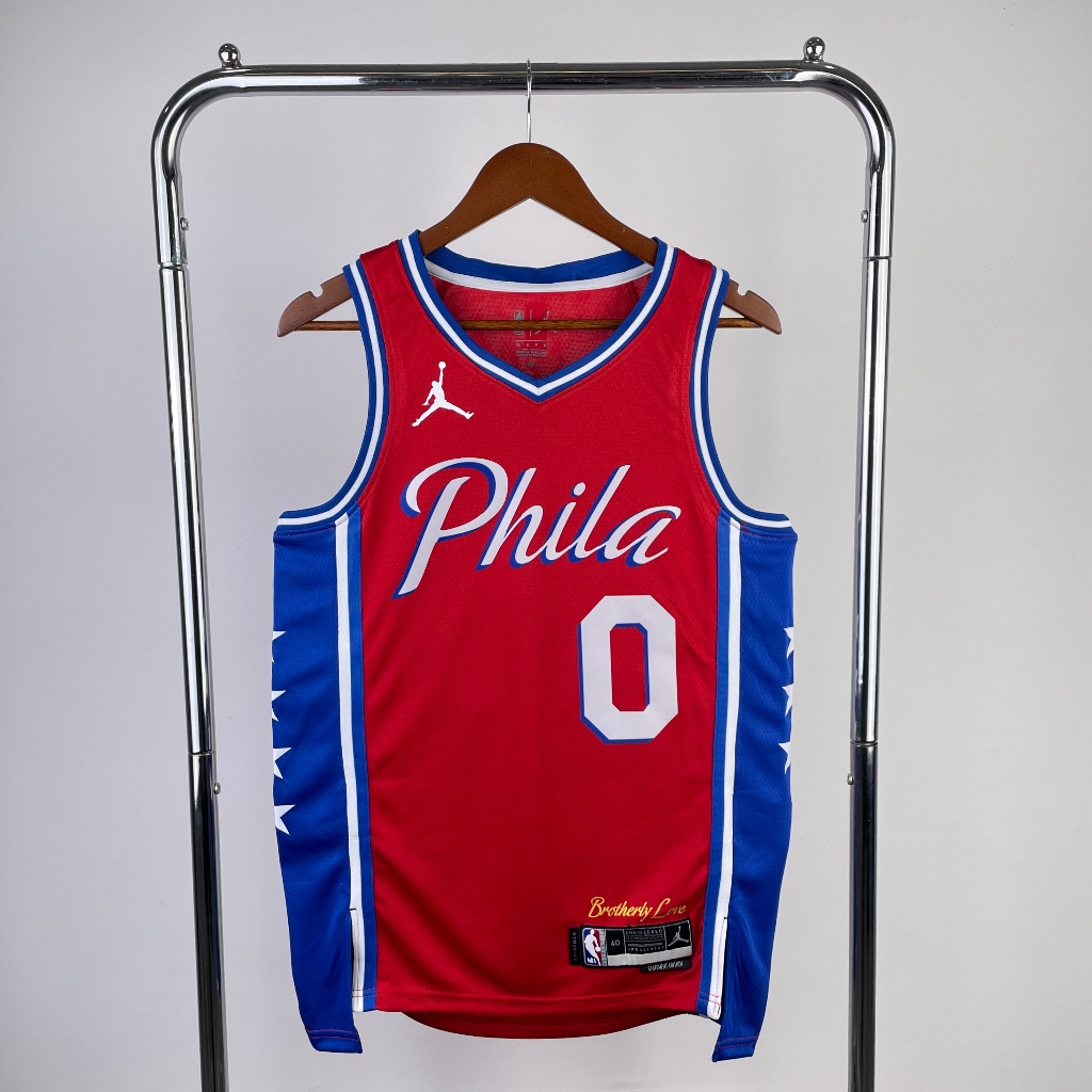 男子NBA Jersey費城 76 人隊马克西Philadelphia 76ers Tyrese Maxey 紅籃球球衣