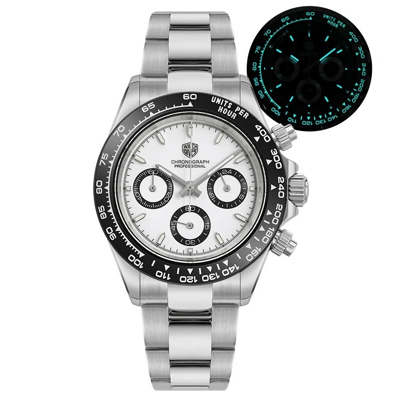 ★Watchdives WD16500 手錶 39mm VK63 石英機芯計時手錶藍寶石陶瓷表圈夜光 100m 防水手錶