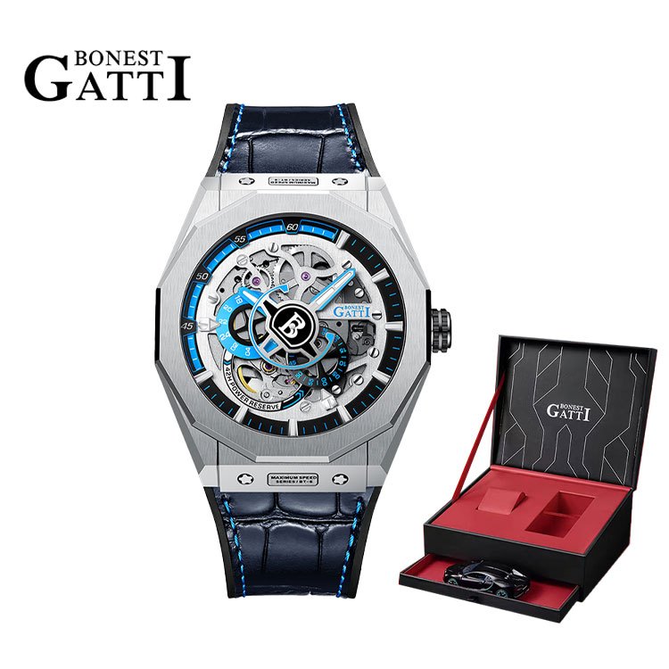 Bonest GATTI 著名男士機械表 GATTI 豪華防水皮革自動手錶橡膠運動男士手錶 Relogio Mascul