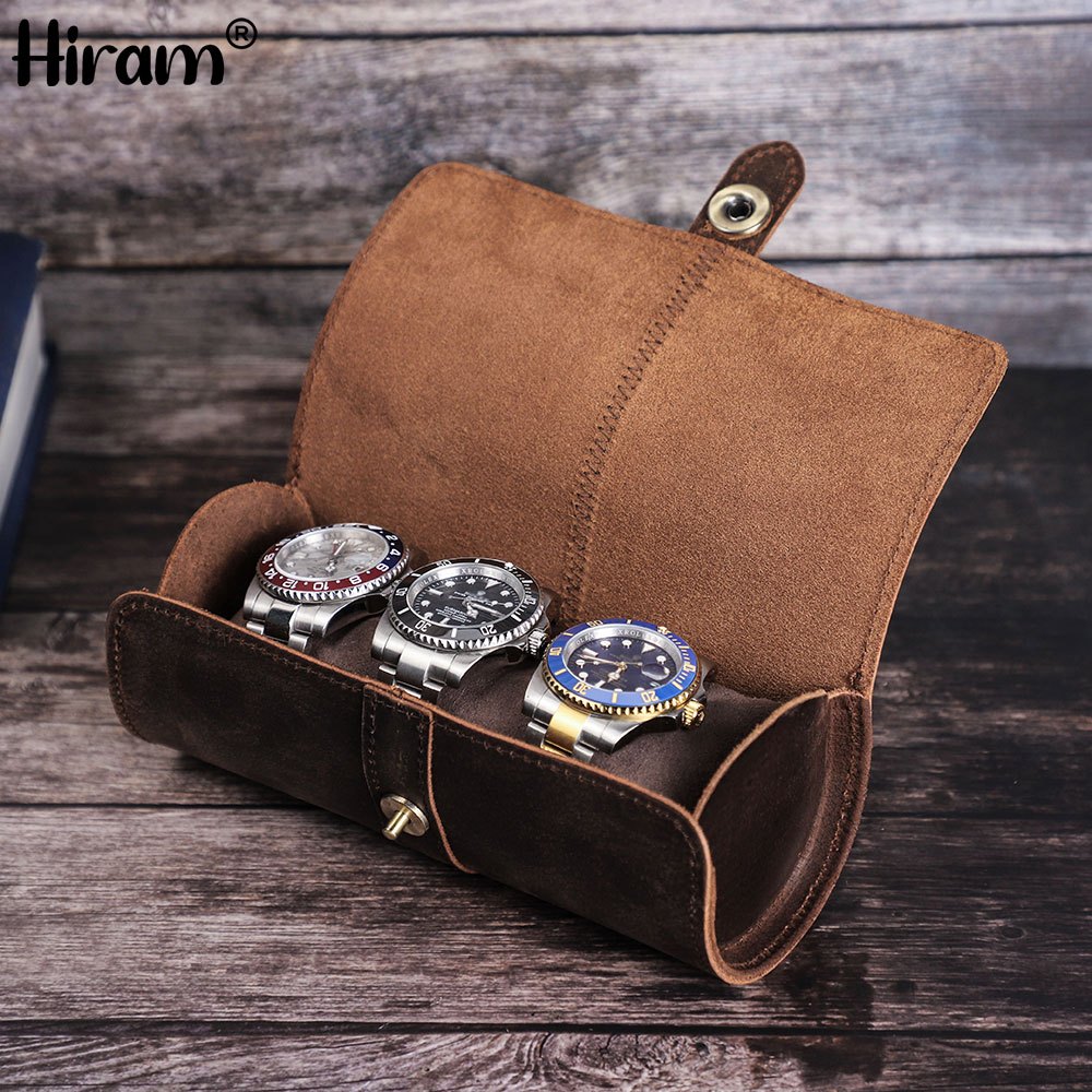 Hiram 皮革 3 槽錶殼便攜式手錶卷復古手錶盒手錶收納盒送禮