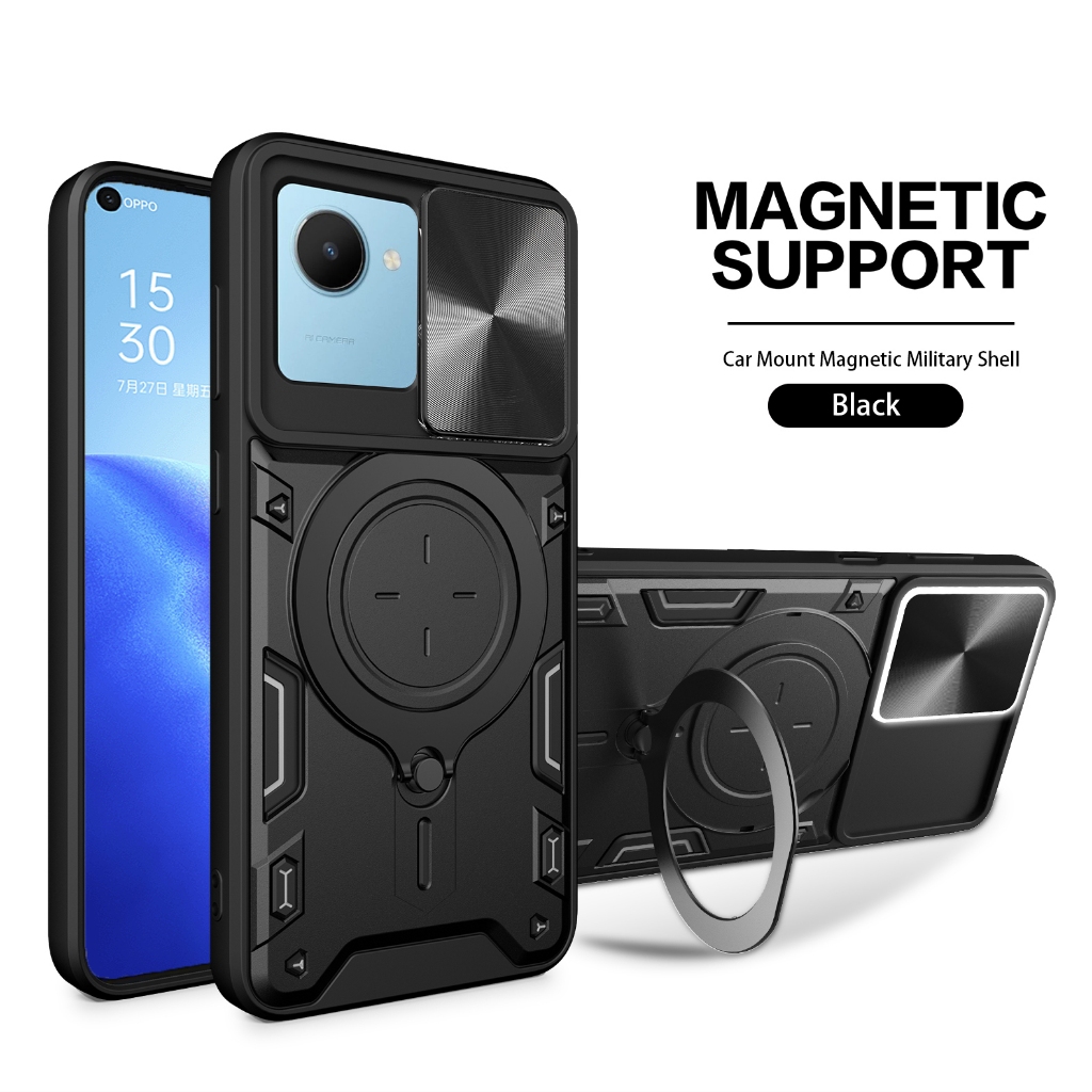 Oppo Realme C30 C67 4G C53 C51 手機殼滑動相機車載支架磁性支撐架豪華防震軟邊硬蓋 P3 外