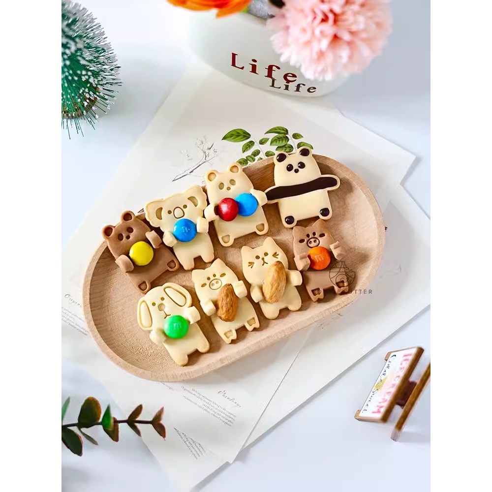 8 件/套可愛擁抱動物老鼠熊考拉餅乾切割器框架小豬兔子熊貓餅乾郵票 PLA 3D 蛋糕烘焙裝飾工具