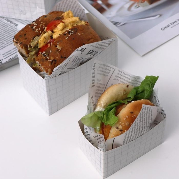 【現貨】【三明治包裝盒】韓國 厚蛋 土司 三明治格子 抖音 ins 創意 DIY 早餐 食品 漢堡 貝果 紙盒