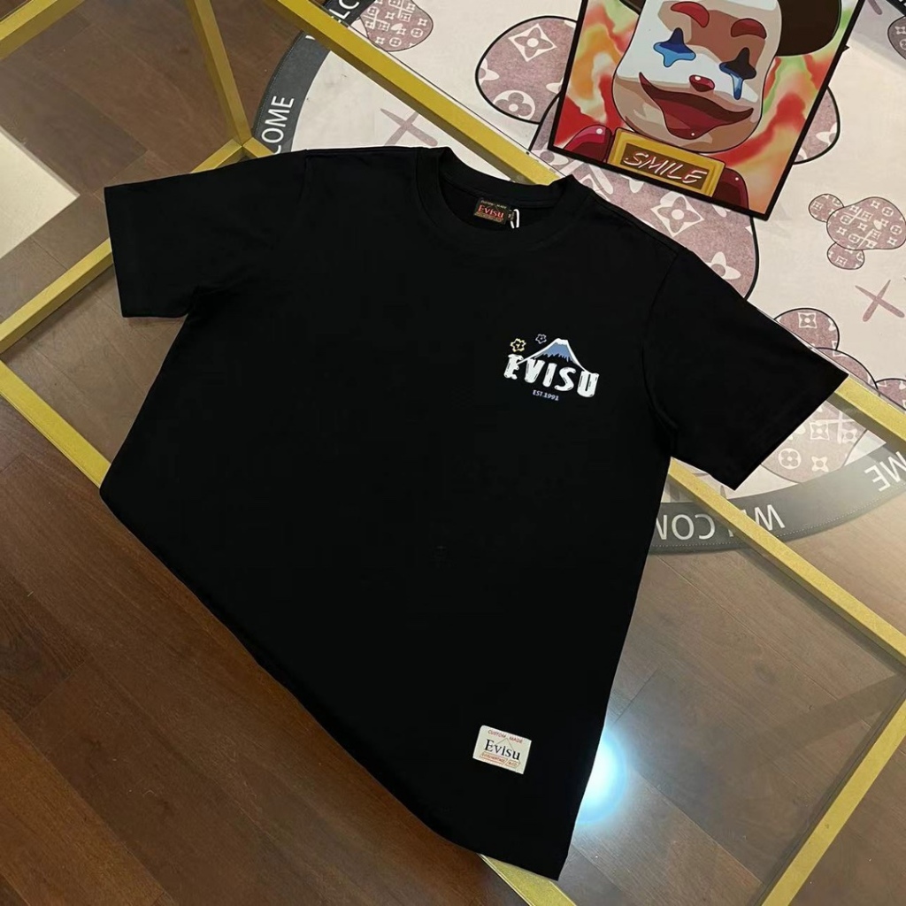 日本EVISU福神2024新款男士海鷗彩繪三達摩老鷹字母短袖T恤