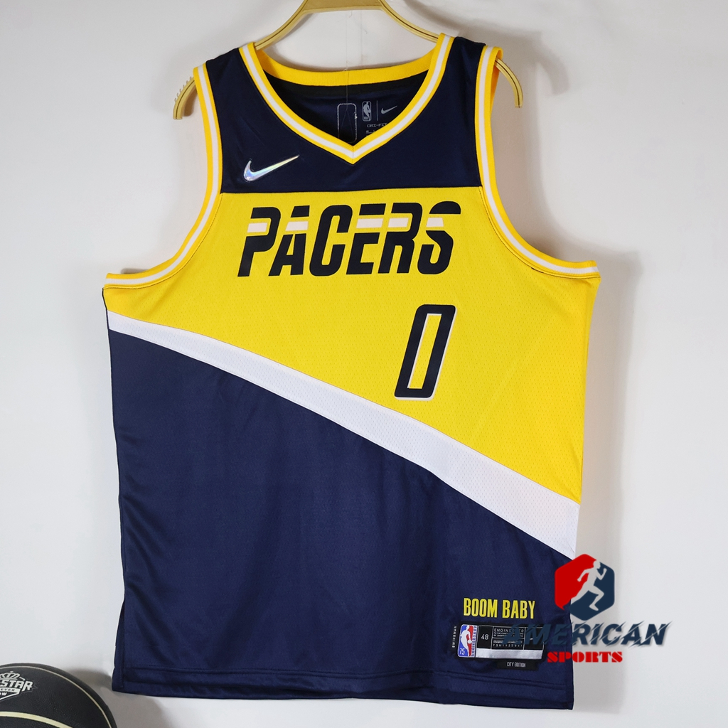 男式 NBA Jersey熱壓印第安那溜馬隊泰雷塞哈利伯顿Pacers Tyrese Haliburton黃色籃球球衣