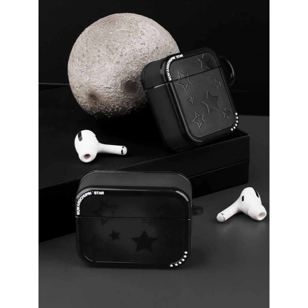 暗黑系五角星適用蘋果2022新款AirPods Pro第二代簡約黑色1/2代無線藍牙耳機airpods3代軟殼保護套