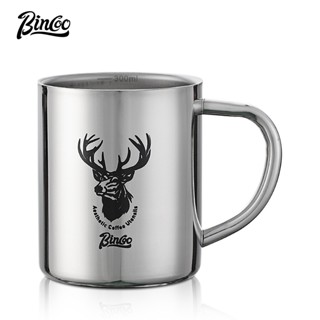 Bincoo 雙層316不銹鋼咖啡杯帶刻度量杯美式拿鐵杯牛奶杯300ML/400ML