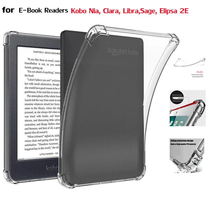 適用於 Kobo Nia、Clara、Libra、Sage、Elipsa 2E 電子書閱讀器保護套透明超薄外殼軟保護套高