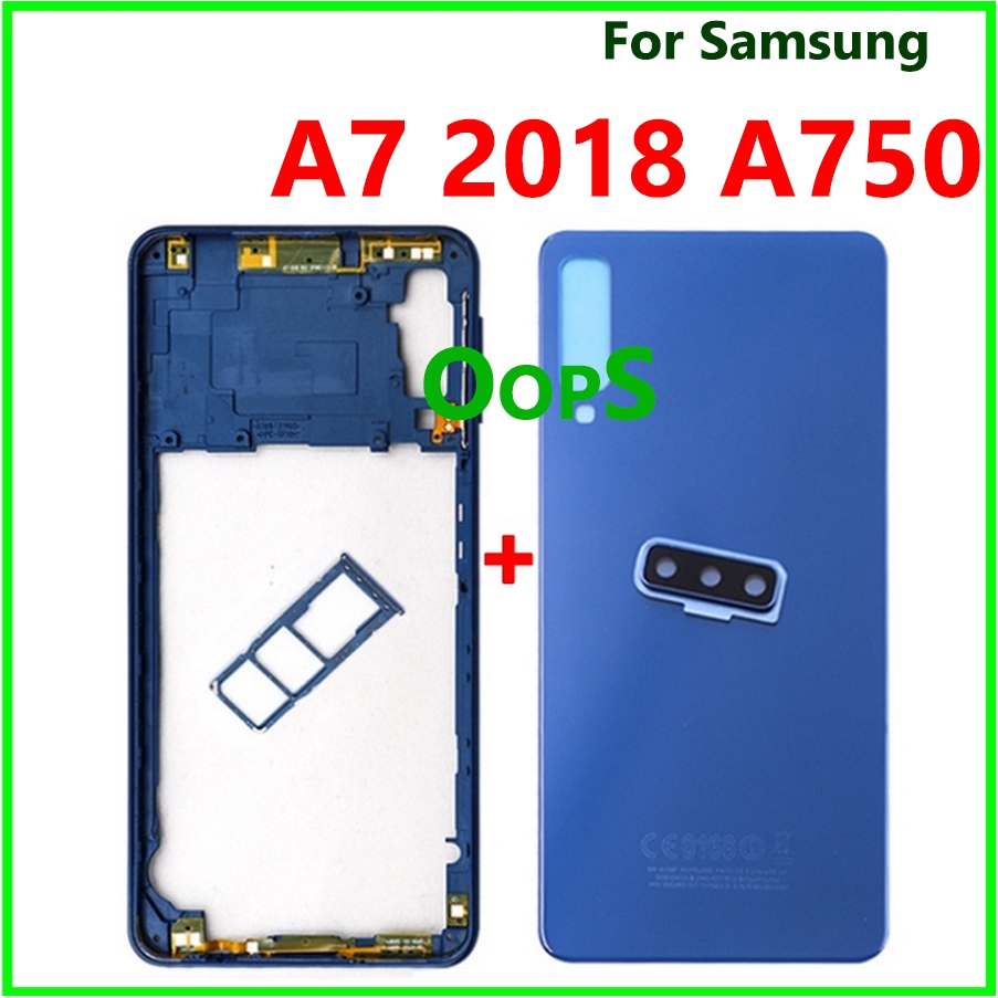 SAMSUNG 適用於三星 Galaxy A7 2018 A750 LCD 中框 + 電池後蓋外殼 + Sim 卡托盤的