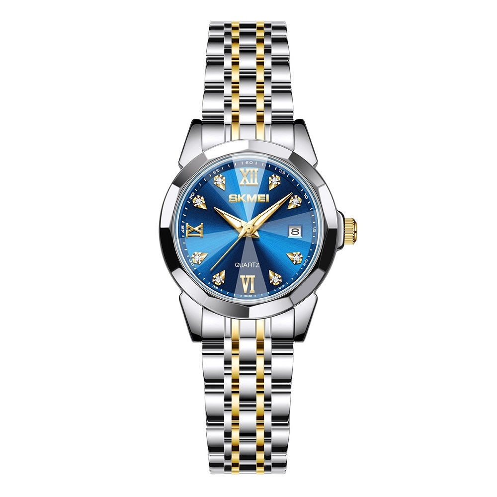 Skmei 7070 優雅時尚奢華女士防水日期石英手錶實心不銹鋼錶帶金屬錶殼多邊形錶盤設計女士手錶