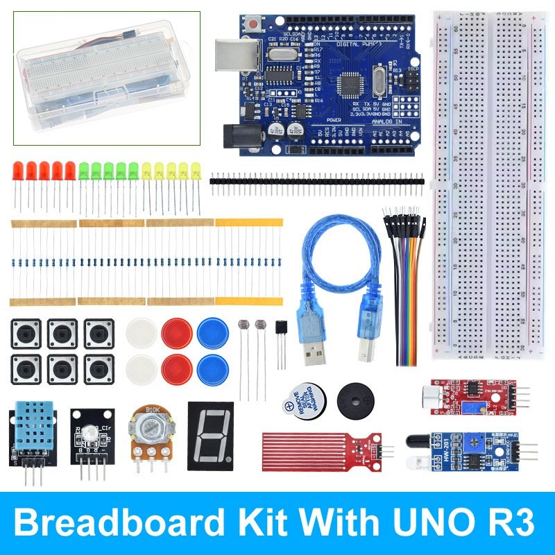 Arduino Uno R3 麵包板基本簡單學習套件的入門套件,聲音/水位/濕度/距離檢測,LED 控制