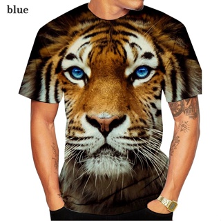創意動物數位服裝O領3D列印新款老虎T恤男女短袖