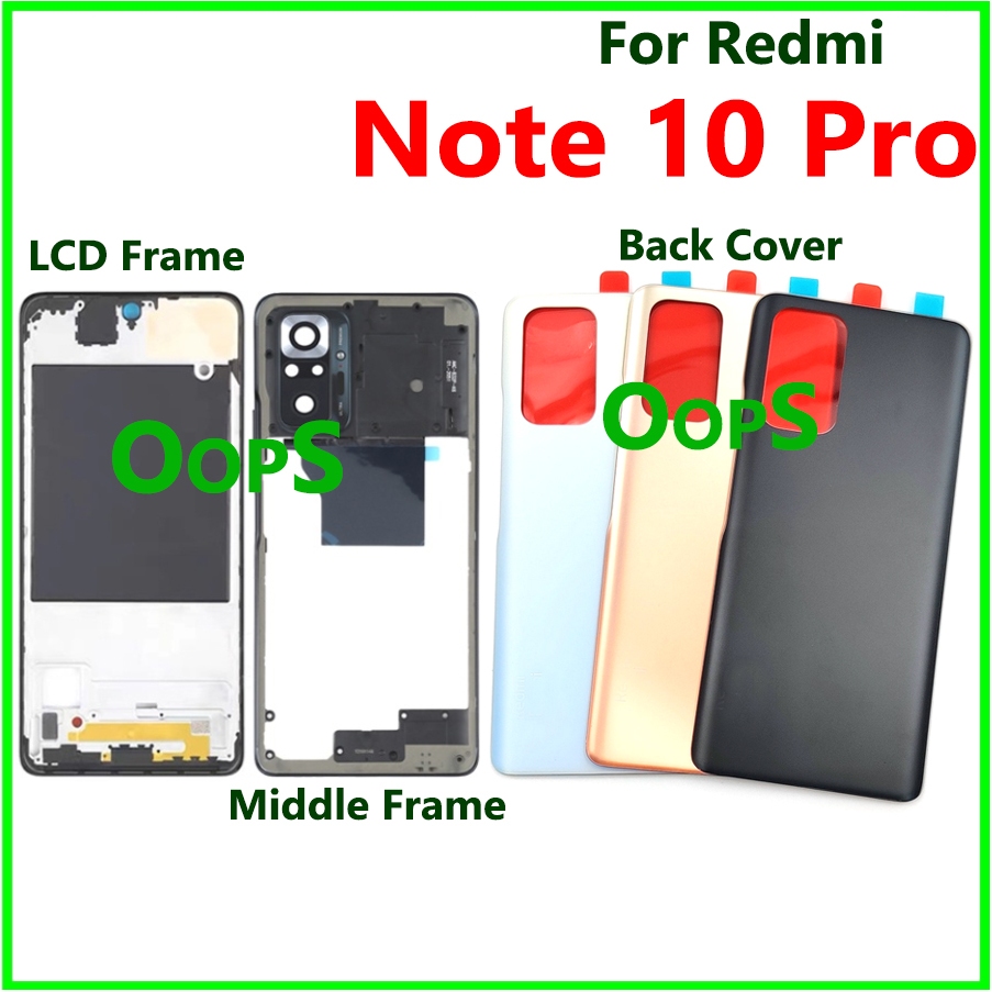 REDMI XIAOMI 適用於小米紅米 Note 10 Pro 前中框擋板支架的電池後蓋全外殼帶攝像頭玻璃鏡頭外殼機箱