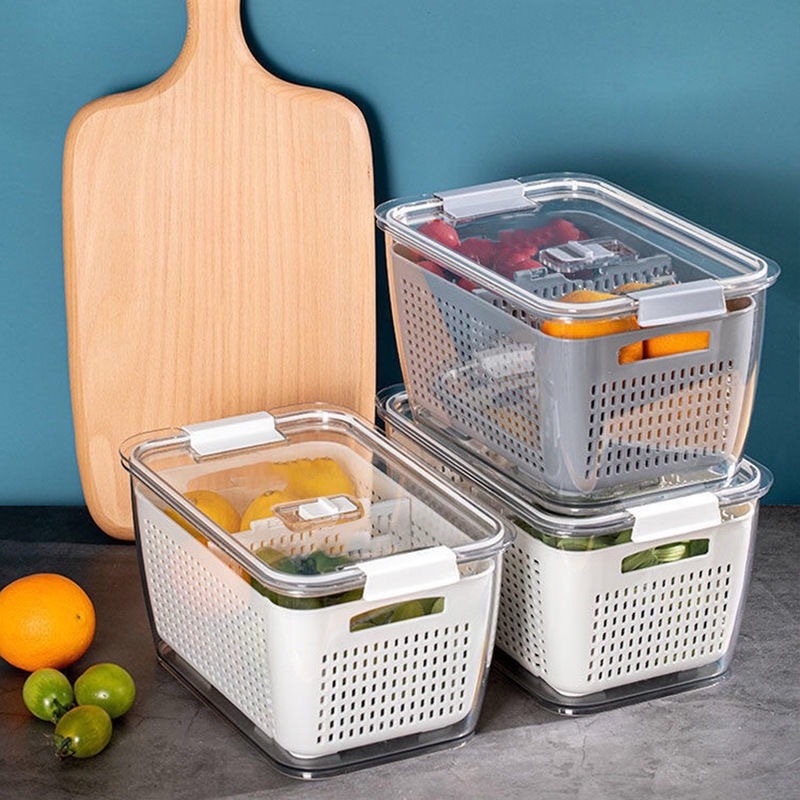 【築•家】日式雙層瀝水籃 保鮮盒 保鮮瀝水籃 廚房冰箱蔬菜收納盒 帶濾水洗菜籃