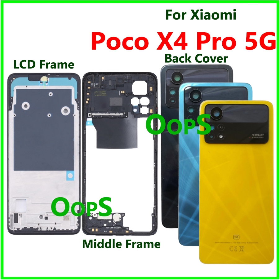 XIAOMI 全後殼框架兼容小米 Poco X4 Pro 5G LCD 前中框後門電池蓋和開關音量按鈕帶徽標
