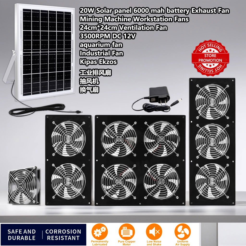 全新 3500RPM 排氣扇 20W 太陽能電池板自動水族風扇靜音風扇冷卻器 DC12V 冷卻器冷卻超薄窗扇通風風扇 K
