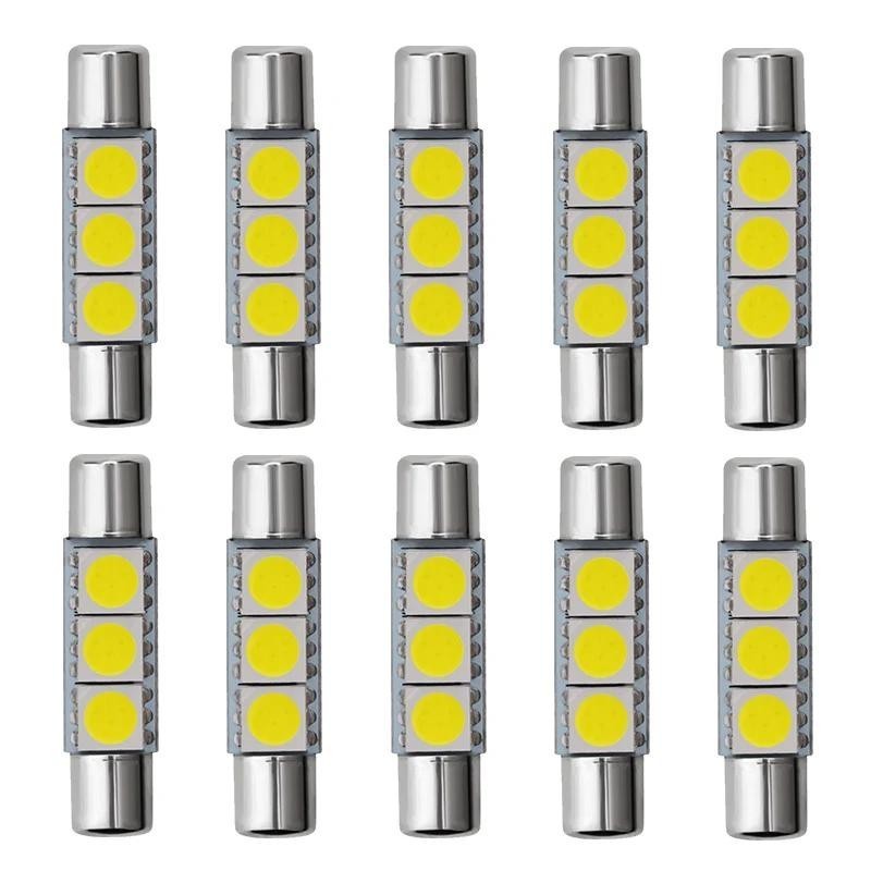 10 件白色 6 SMD 29 毫米 LED 花燈燈泡用於汽車遮陽板梳妝鏡燈保險絲燈氙氣白色替換鹵素燈泡